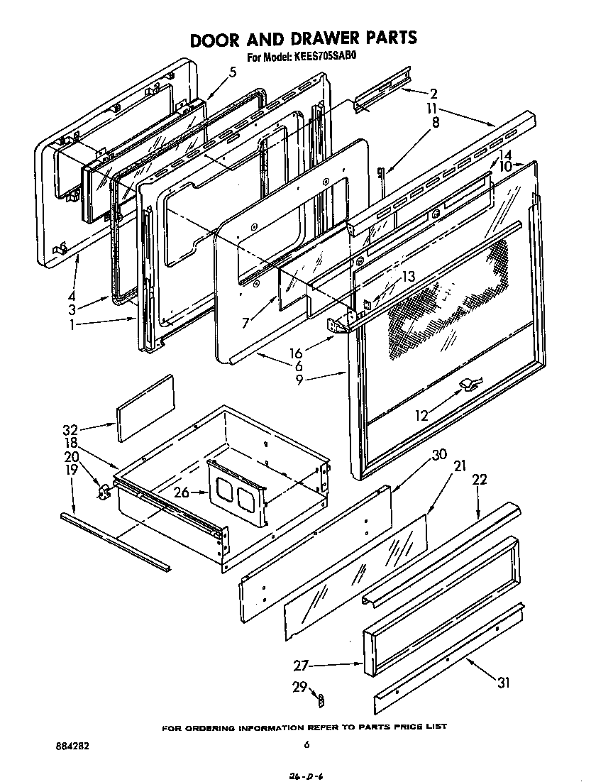 KitchenAid KEES705SWB0 door and drawer diagram