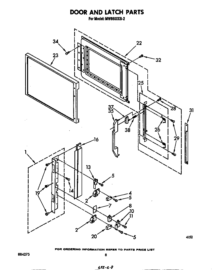 Whirlpool MW8600XS2 door and latch diagram