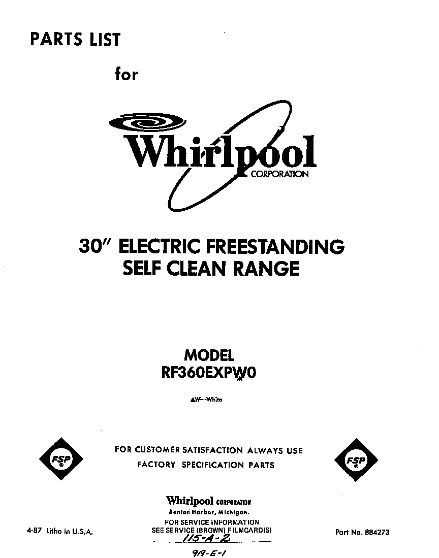 Whirlpool RF360EXPW0 front cover diagram