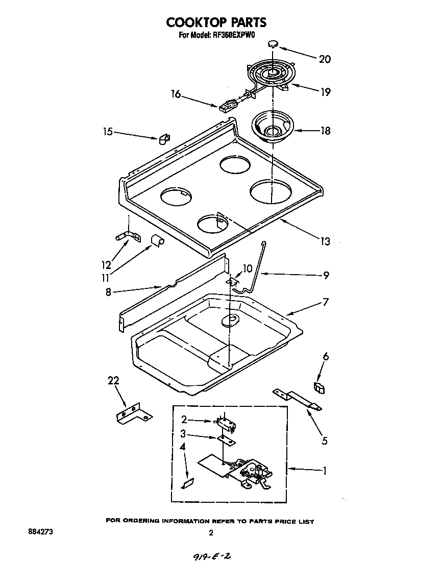 Whirlpool RF360EXPW0 cooktop diagram