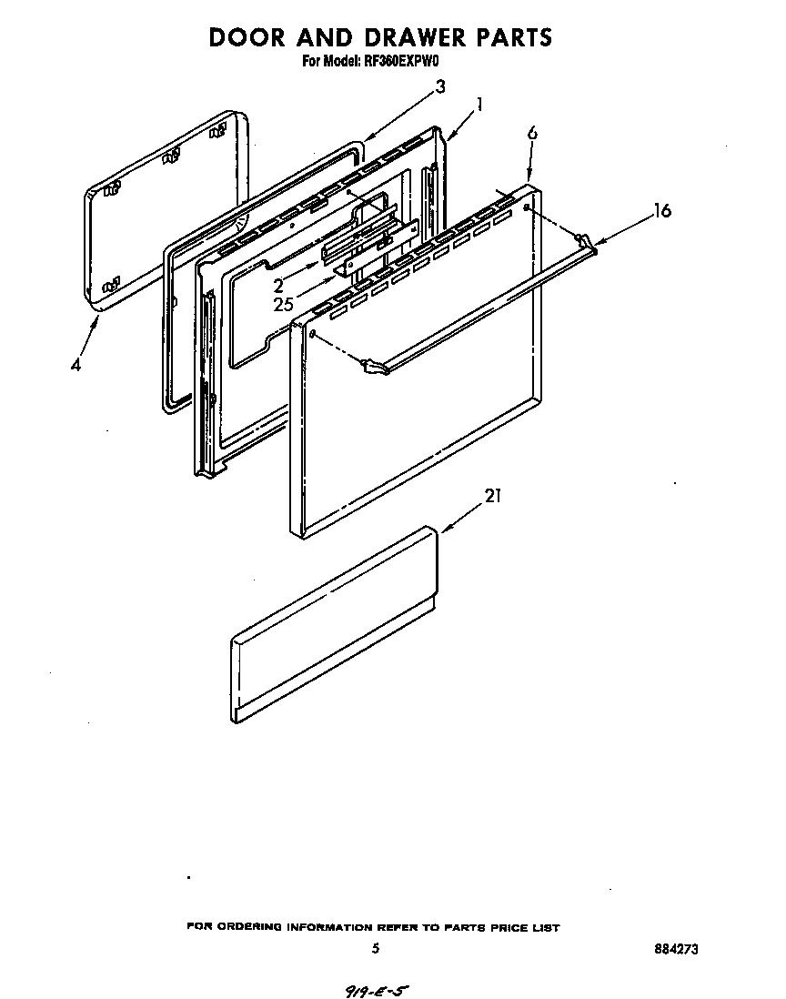 Whirlpool RF360EXPW0 door and drawer diagram