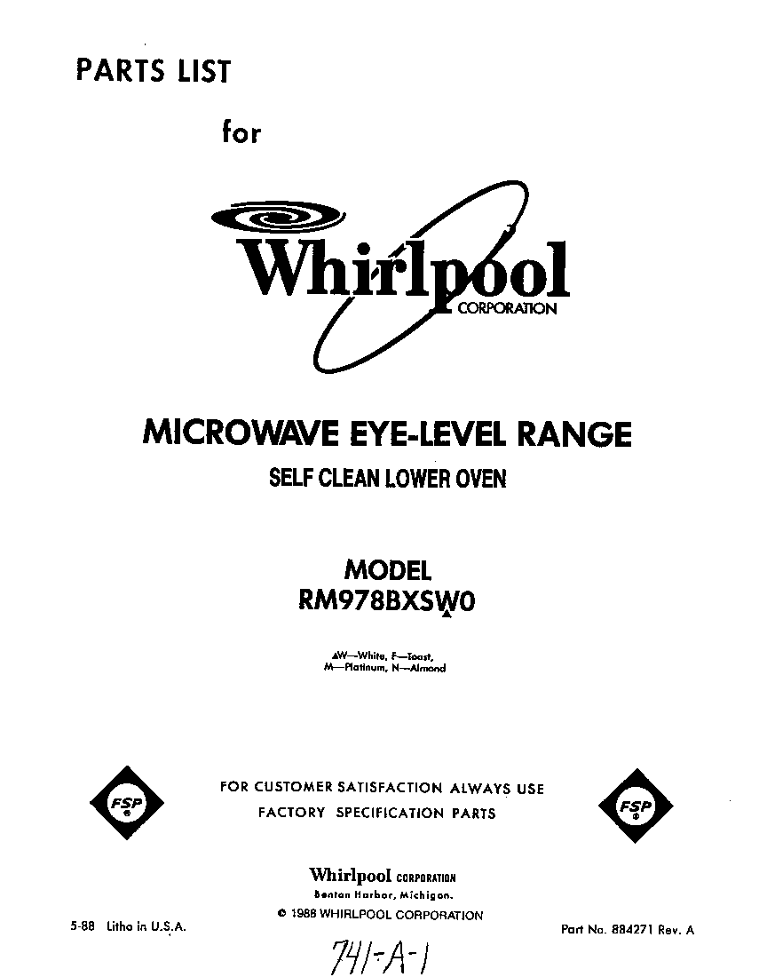Whirlpool RM978BXSN0 front cover diagram