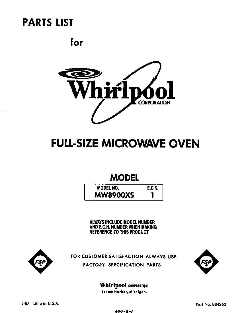 Whirlpool MW8900XS1 front cover diagram