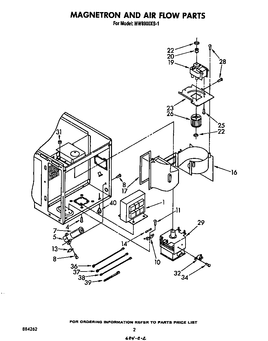 Whirlpool MW8900XS1 magnetron and airflow diagram