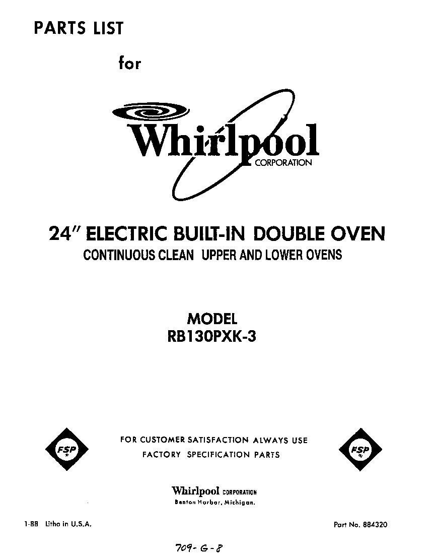 Whirlpool RB130PXK3 front cover diagram