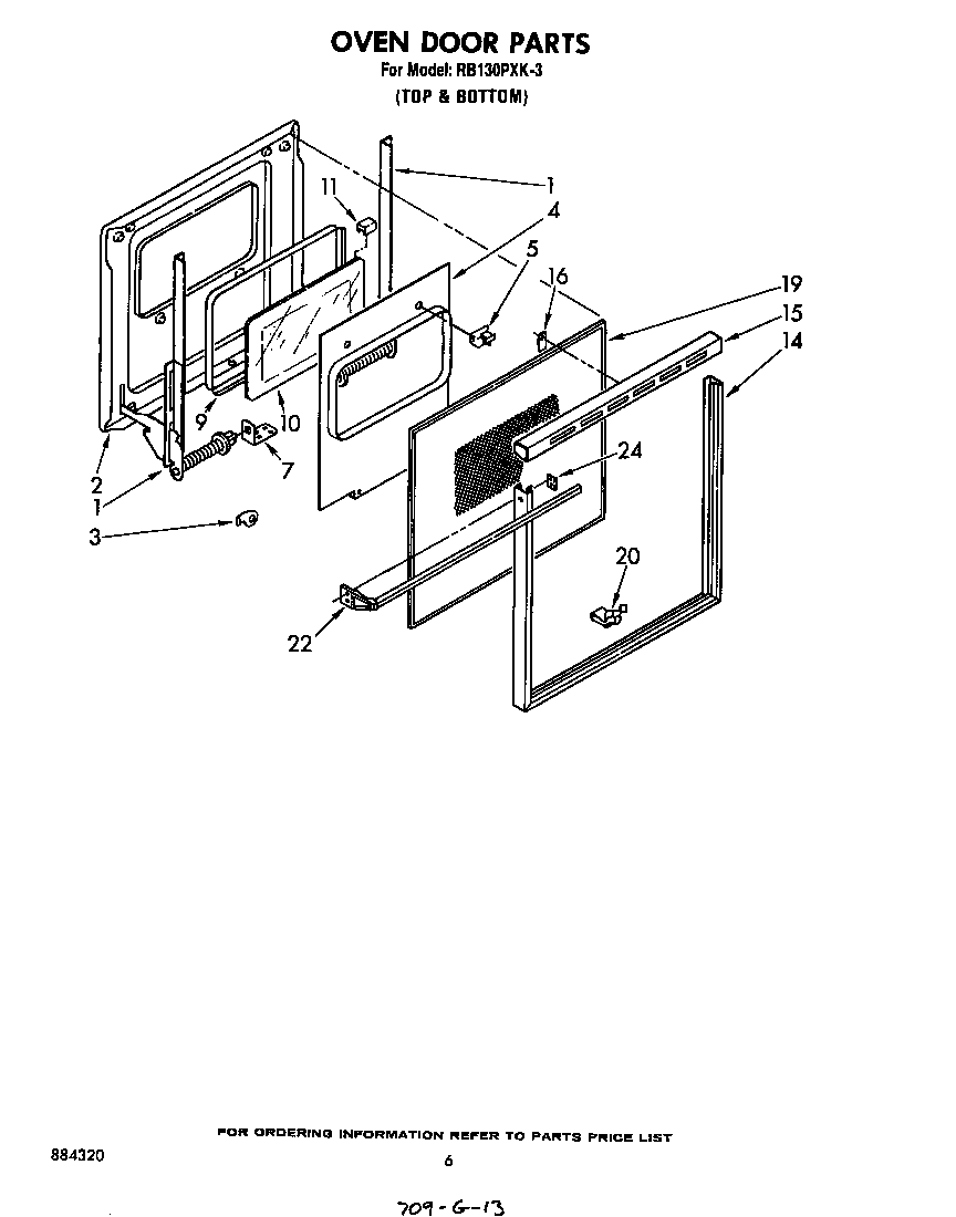 Whirlpool RB130PXK3 oven door diagram