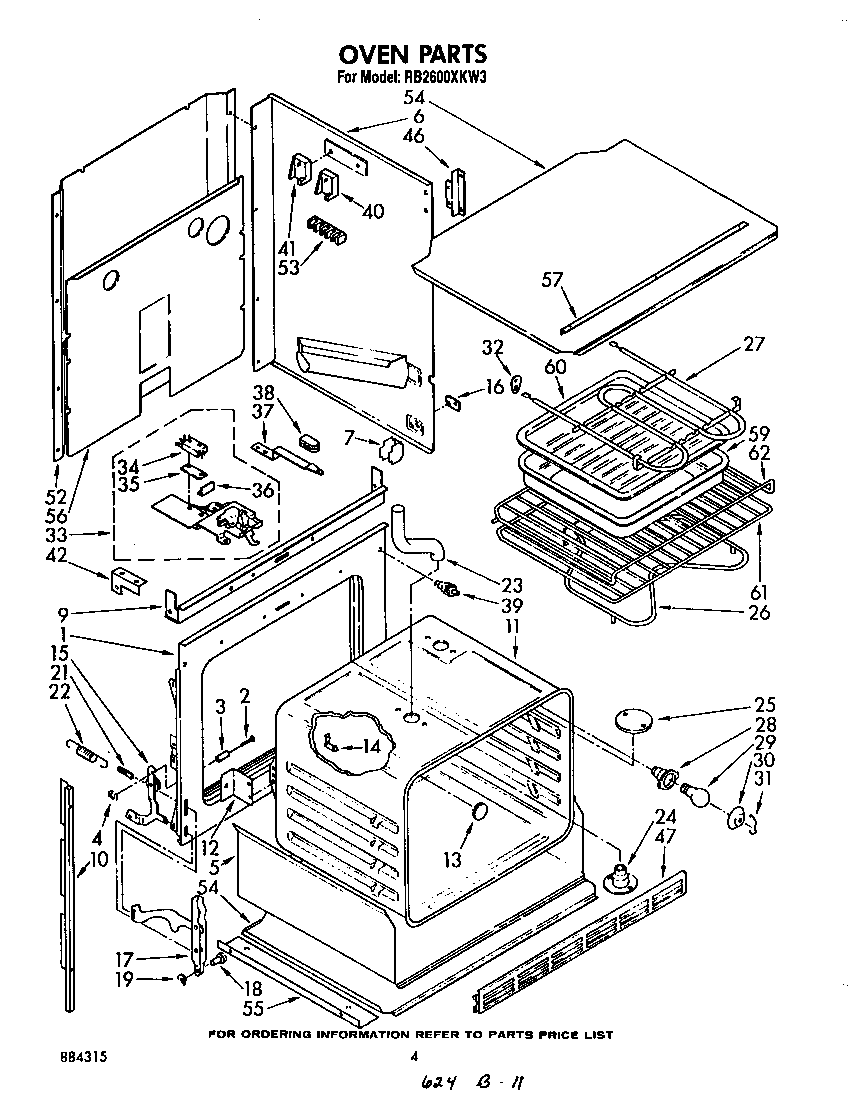 Whirlpool RB2600XKW3 oven diagram
