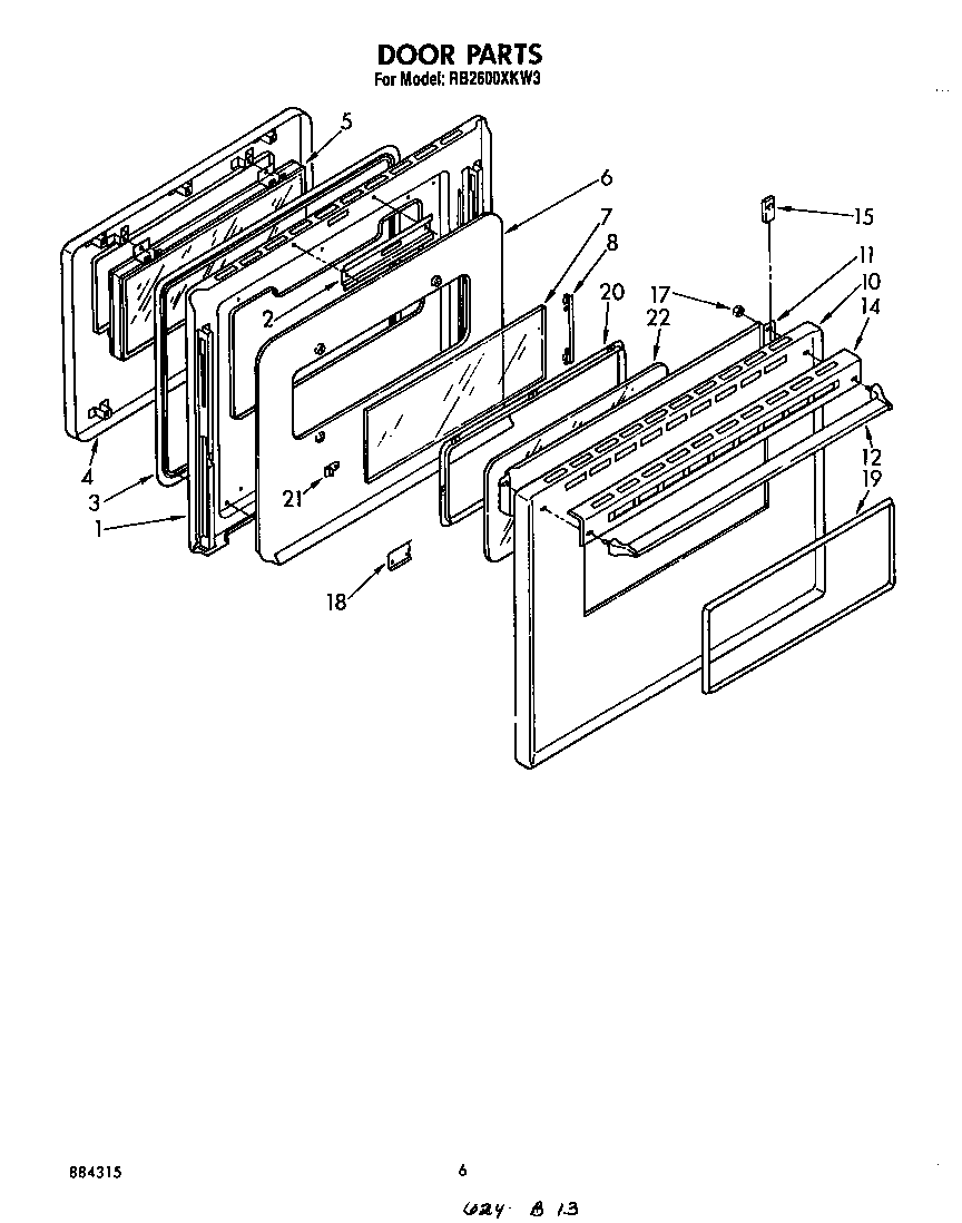 Whirlpool RB2600XKW3 door diagram