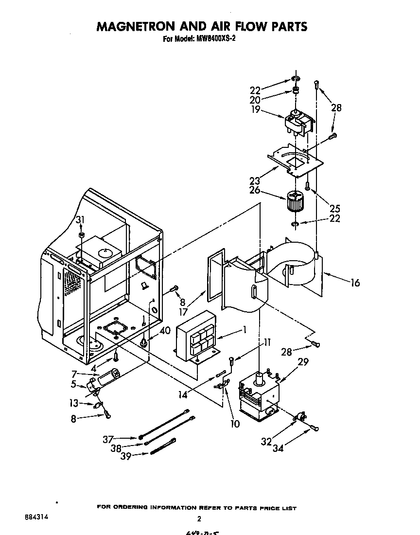 Whirlpool MW8400XS2 magnetron and airflow diagram