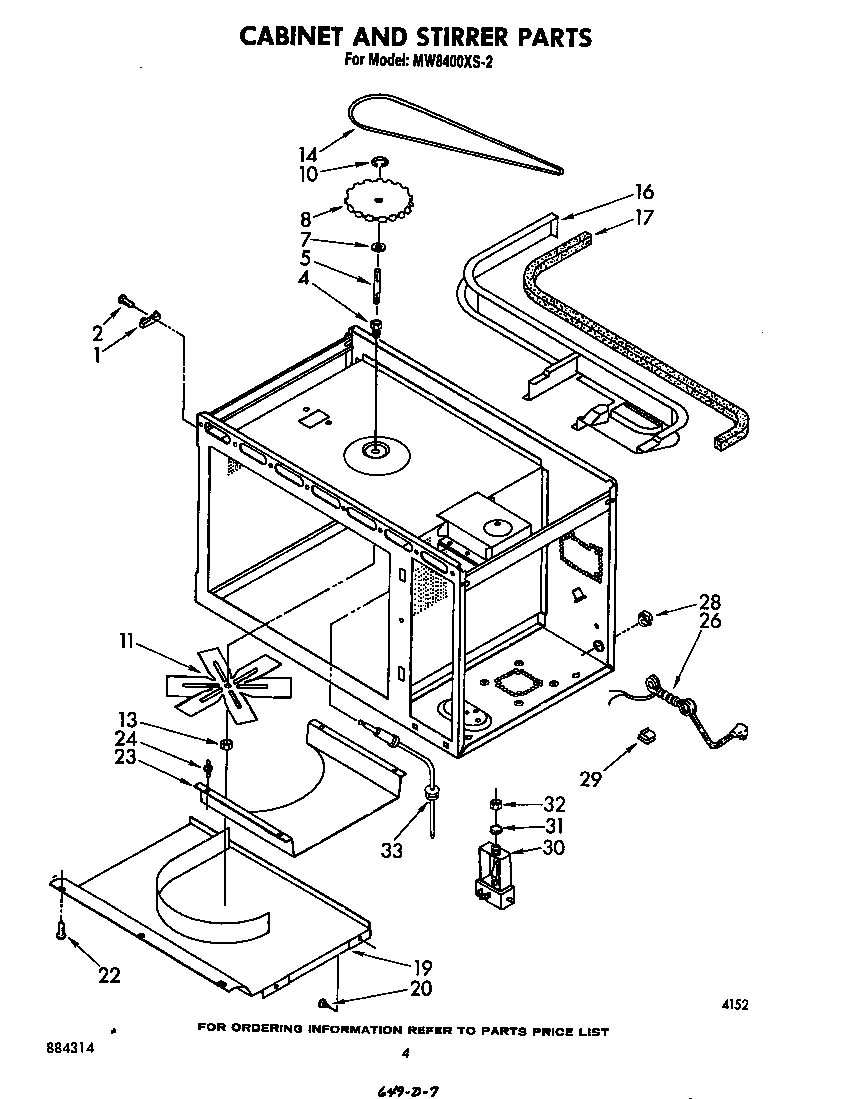 Whirlpool MW8400XS2 cabinet and stirrer diagram
