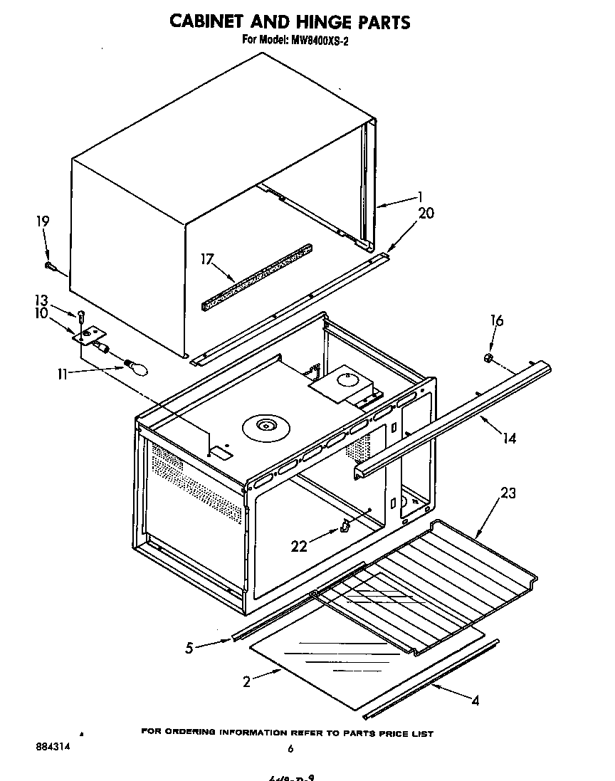 Whirlpool MW8400XS2 cabinet and hinge diagram