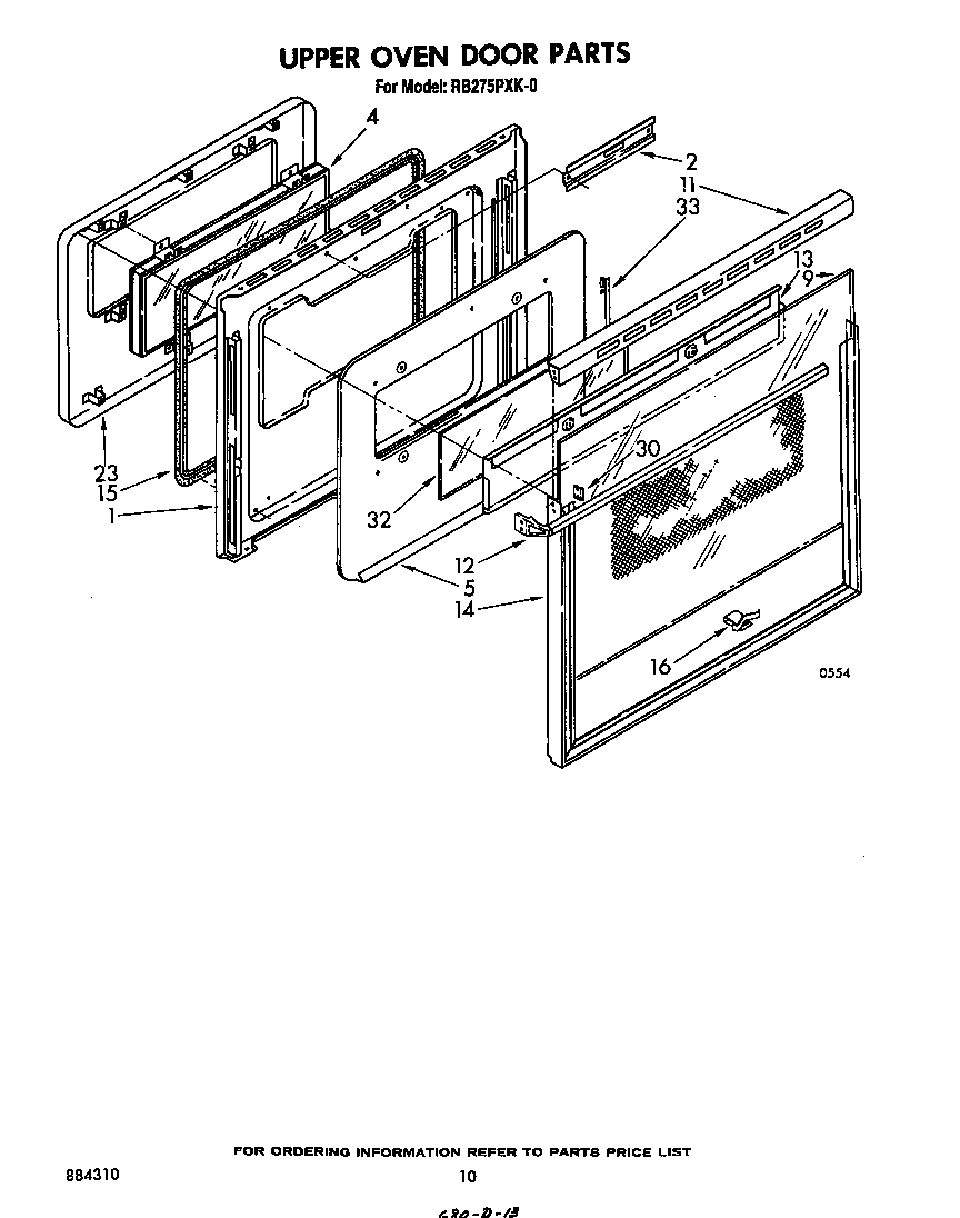 Whirlpool RB275PXK0 upper oven door diagram