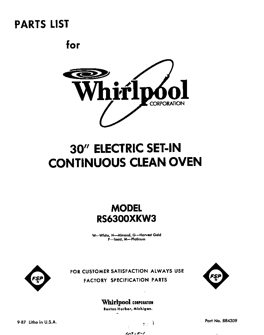 Whirlpool RS6300XKW3 front cover diagram