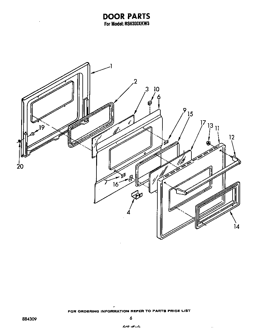Whirlpool RS6300XKW3 oven door diagram