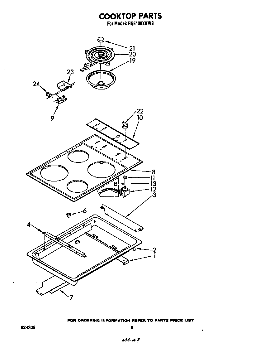 Whirlpool RS6100XKW3 cook top diagram