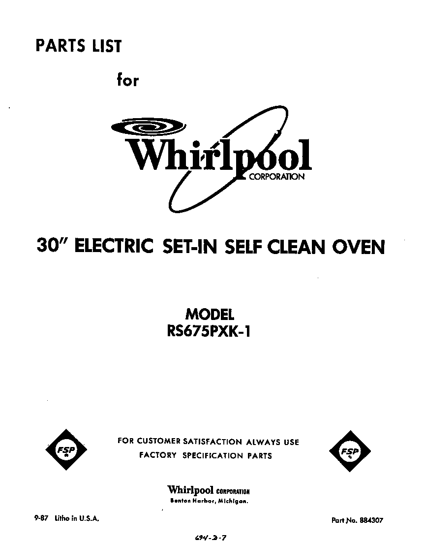 Whirlpool RS675PXK1 front cover diagram