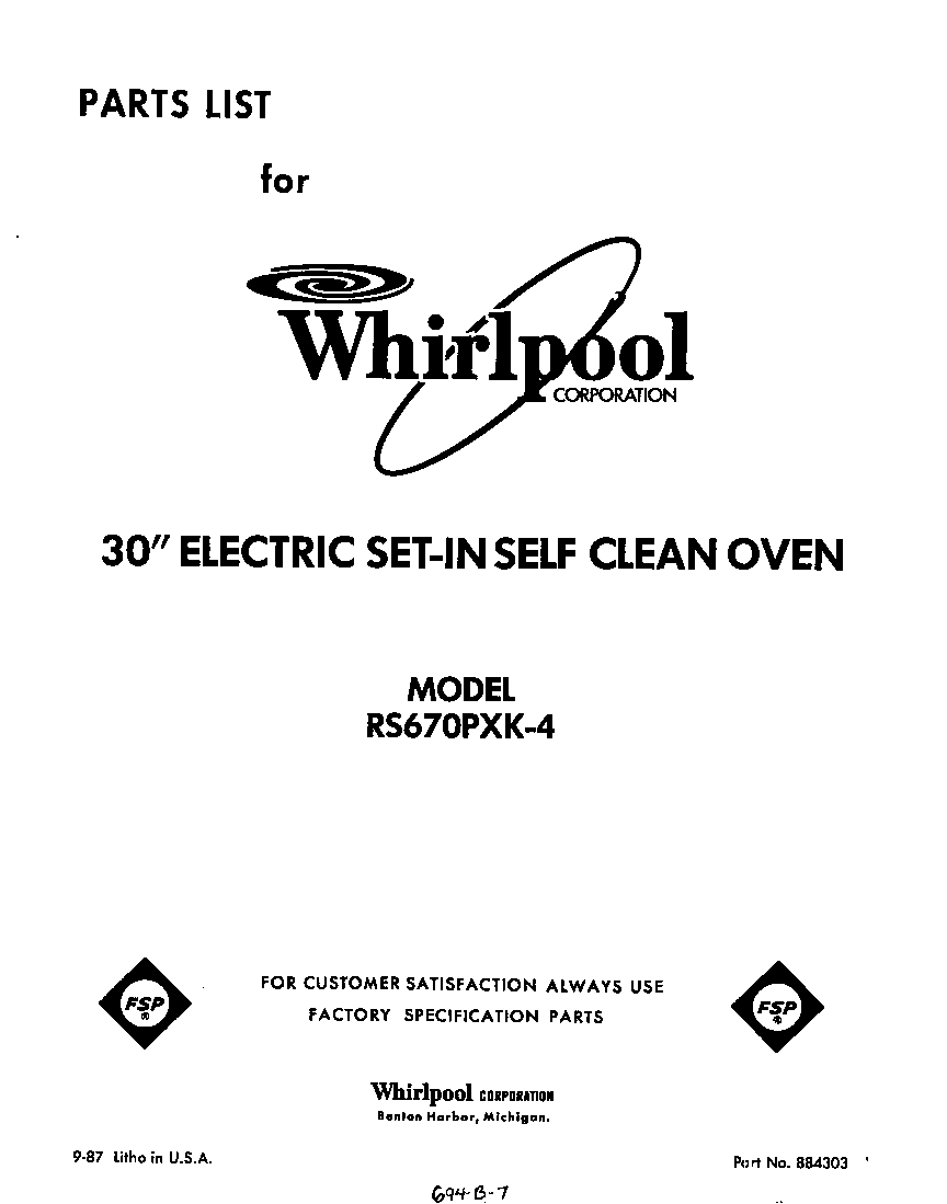 Whirlpool RS670PXK4 front cover diagram
