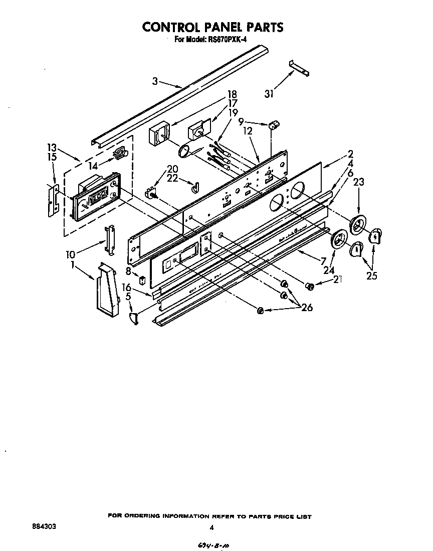 Whirlpool RS670PXK4 control panel diagram