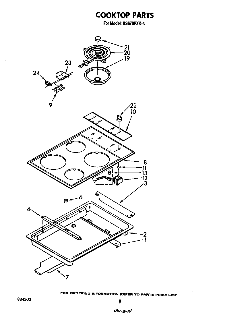 Whirlpool RS670PXK4 cook top diagram