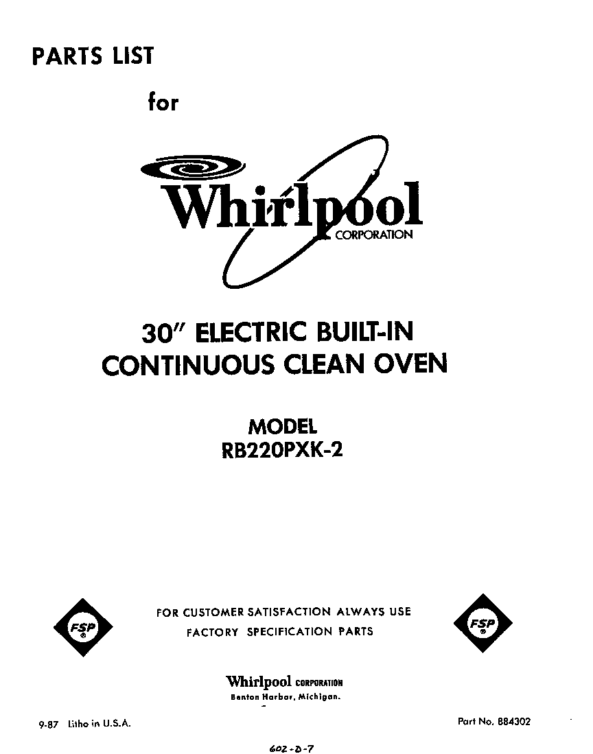 Whirlpool RB220PXK2 front cover diagram