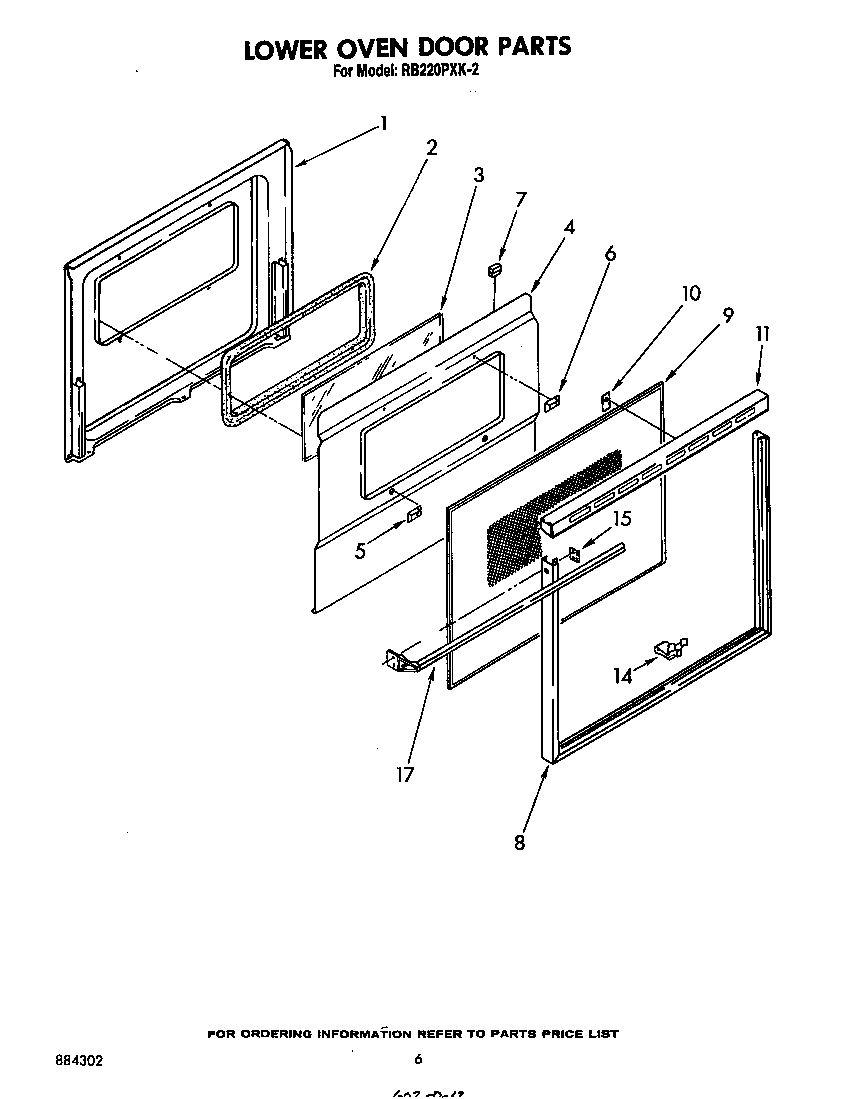 Whirlpool RB220PXK2 lower oven door diagram