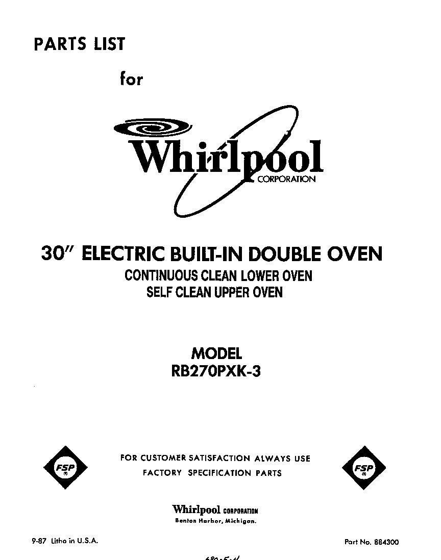 Whirlpool RB270PXK3 front cover diagram