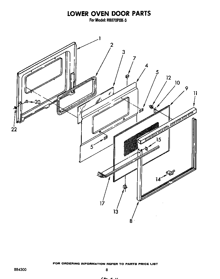 Whirlpool RB270PXK3 lower oven door diagram