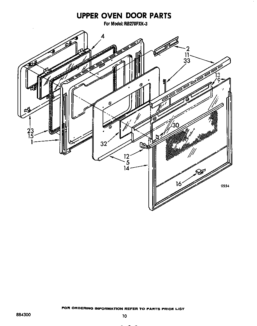 Whirlpool RB270PXK3 upper oven door diagram