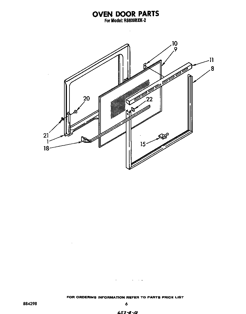 Whirlpool RS600BXK2 oven door diagram