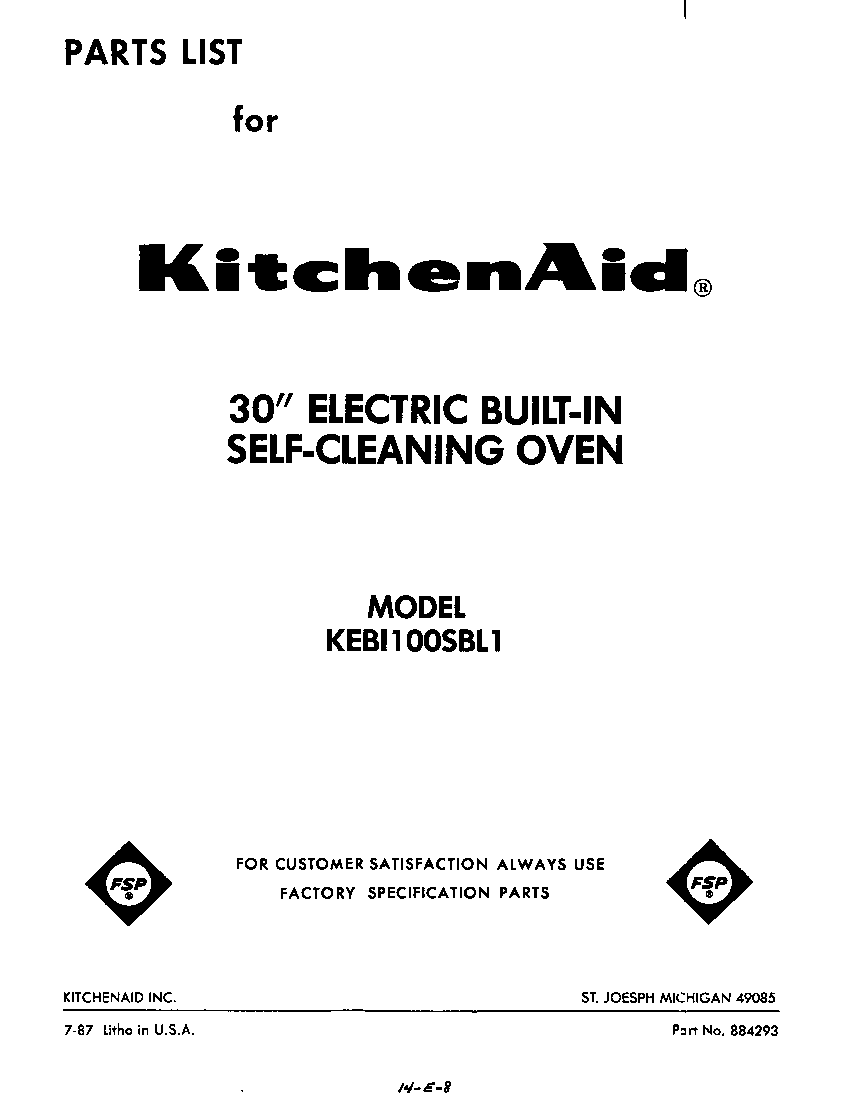 KitchenAid KEBI100SBL1 front cover diagram