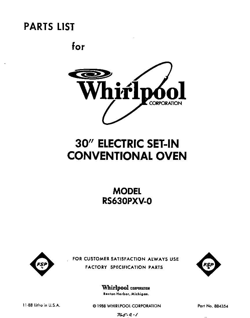 Whirlpool RS630PXV0 front cover diagram