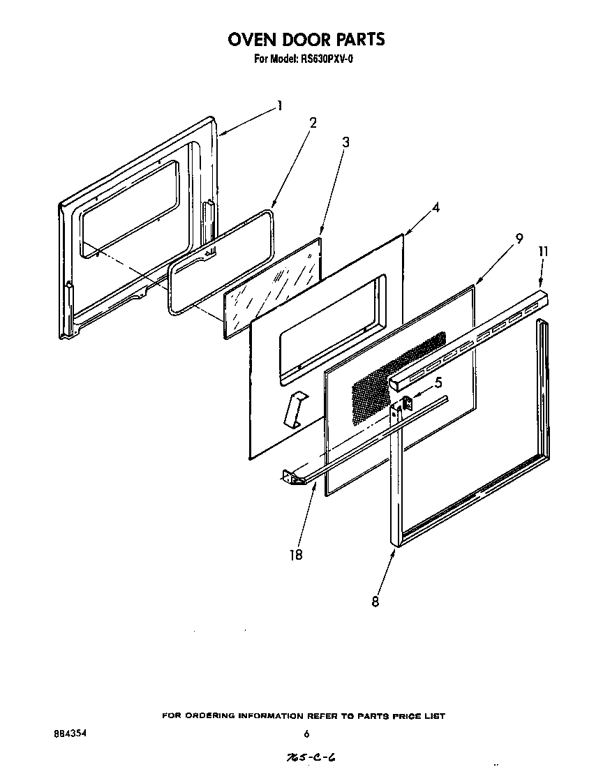 Whirlpool RS630PXV0 oven door diagram
