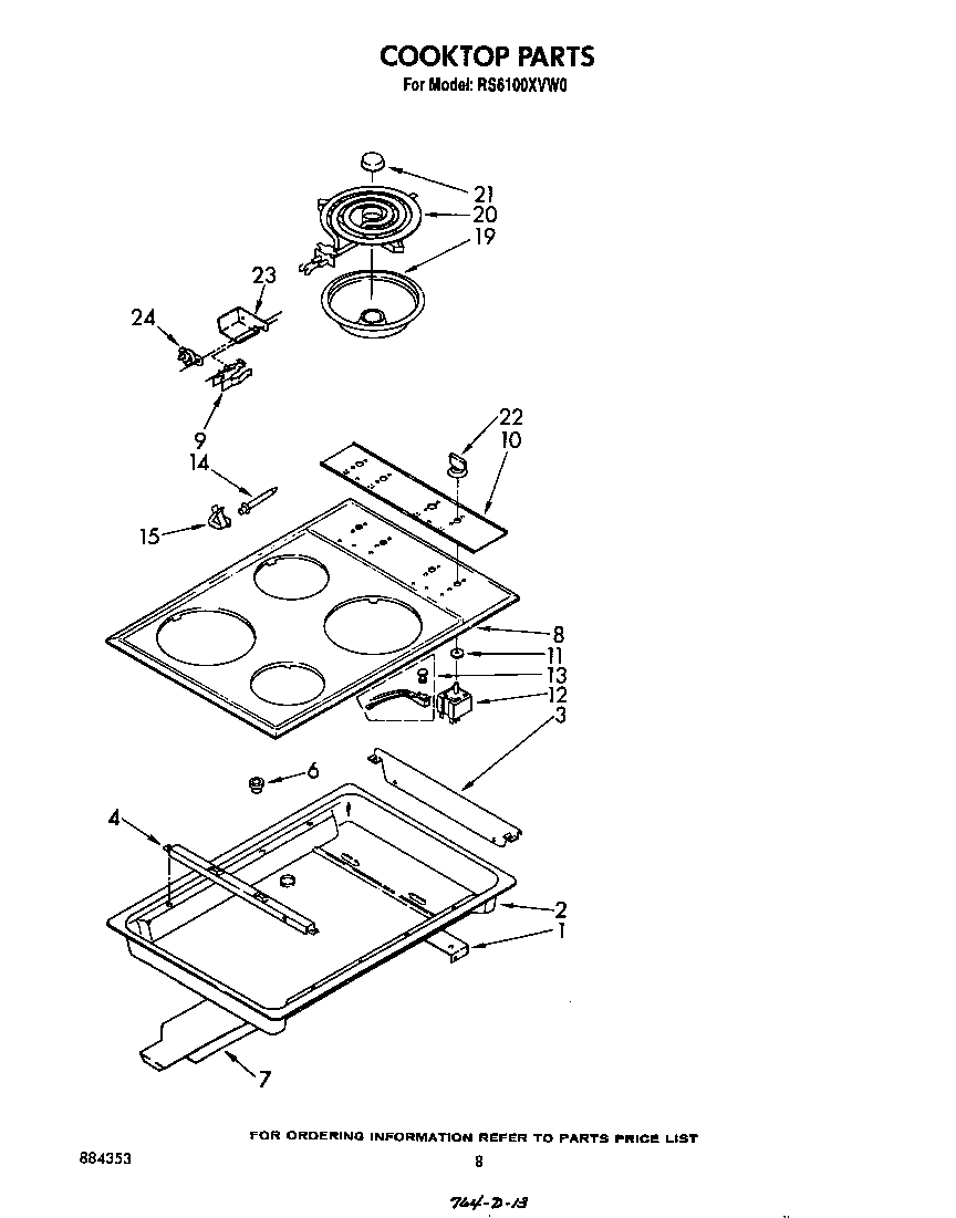 Whirlpool RS6100XVW0 cooktop diagram