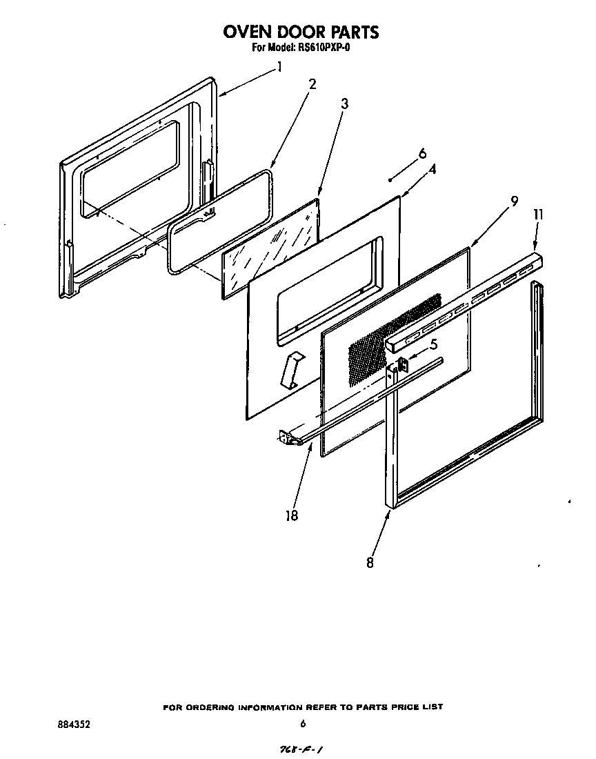 Whirlpool RS610PXV0 oven door diagram