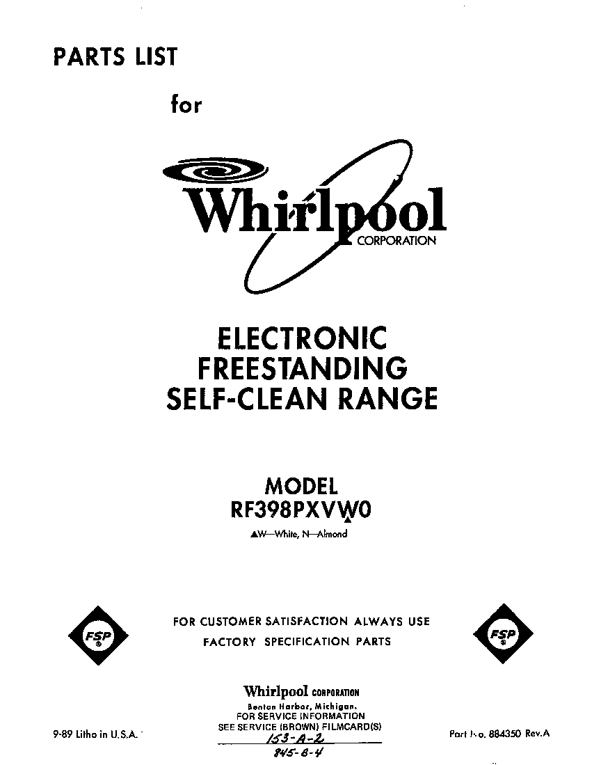 Whirlpool RF398PXVW0 front cover diagram
