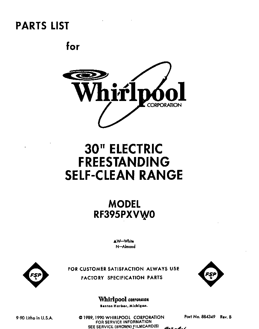 Whirlpool RF395PXVW0 front cover diagram