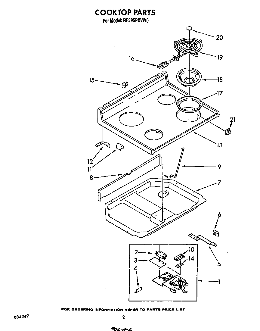 Whirlpool RF395PXVW0 cook top diagram