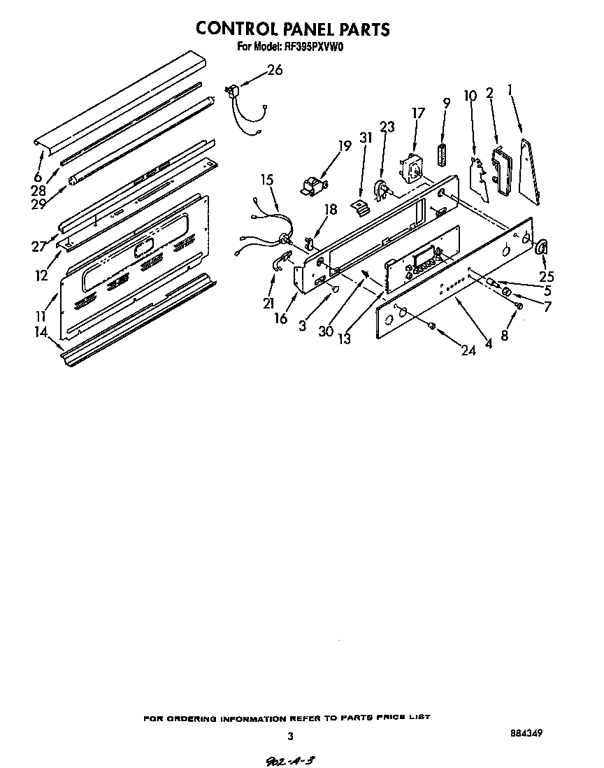 Whirlpool RF395PXVW0 control panel diagram
