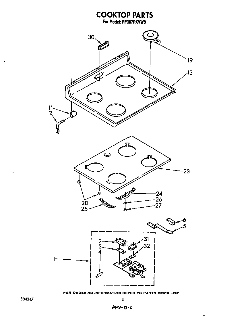 Whirlpool RF387PXVW0 cook top diagram
