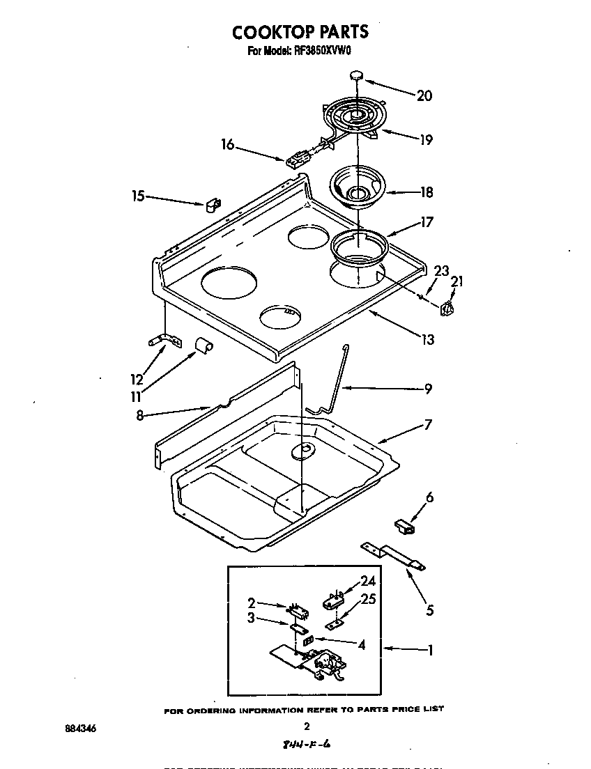 Whirlpool RF3850XVW0 cooktop diagram