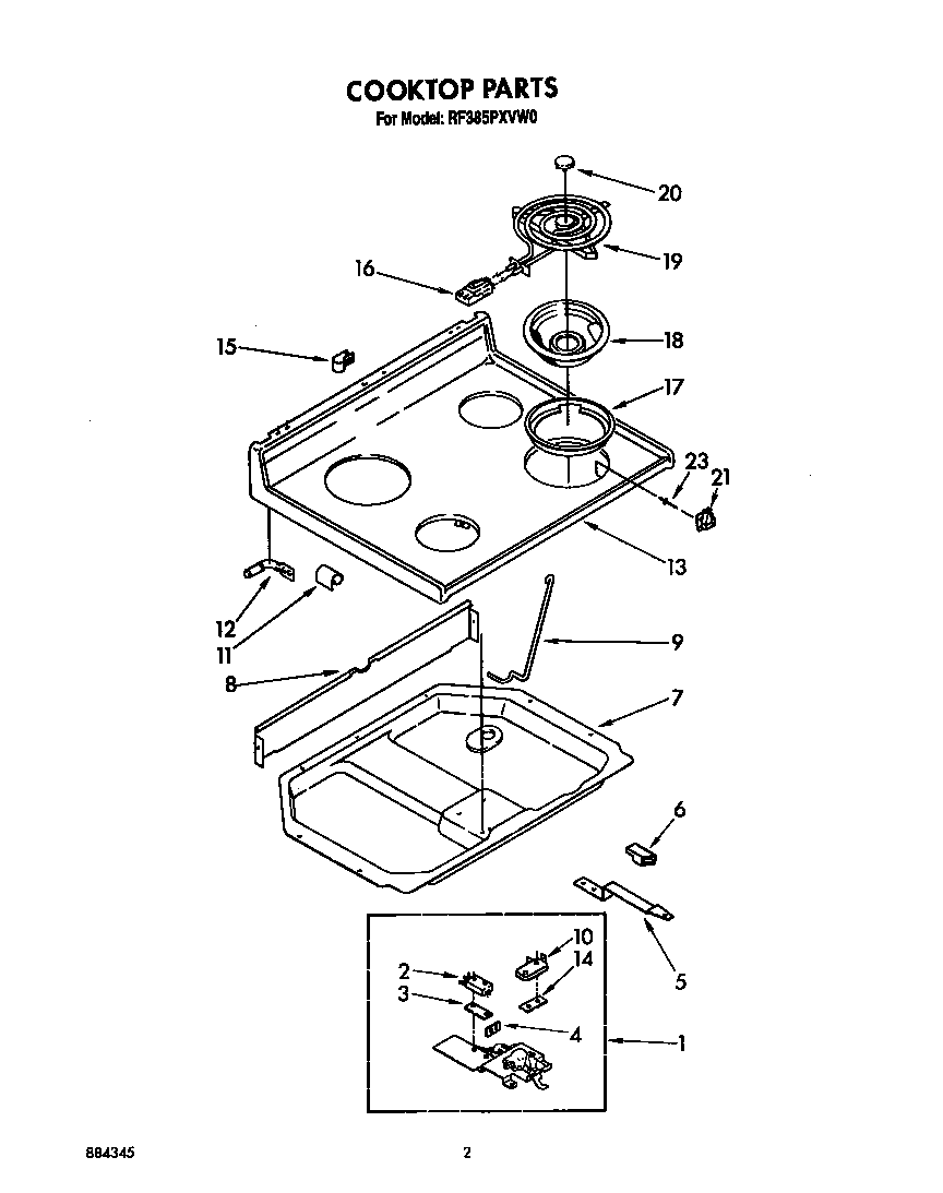 Whirlpool RF385PXVW0 cooktop diagram