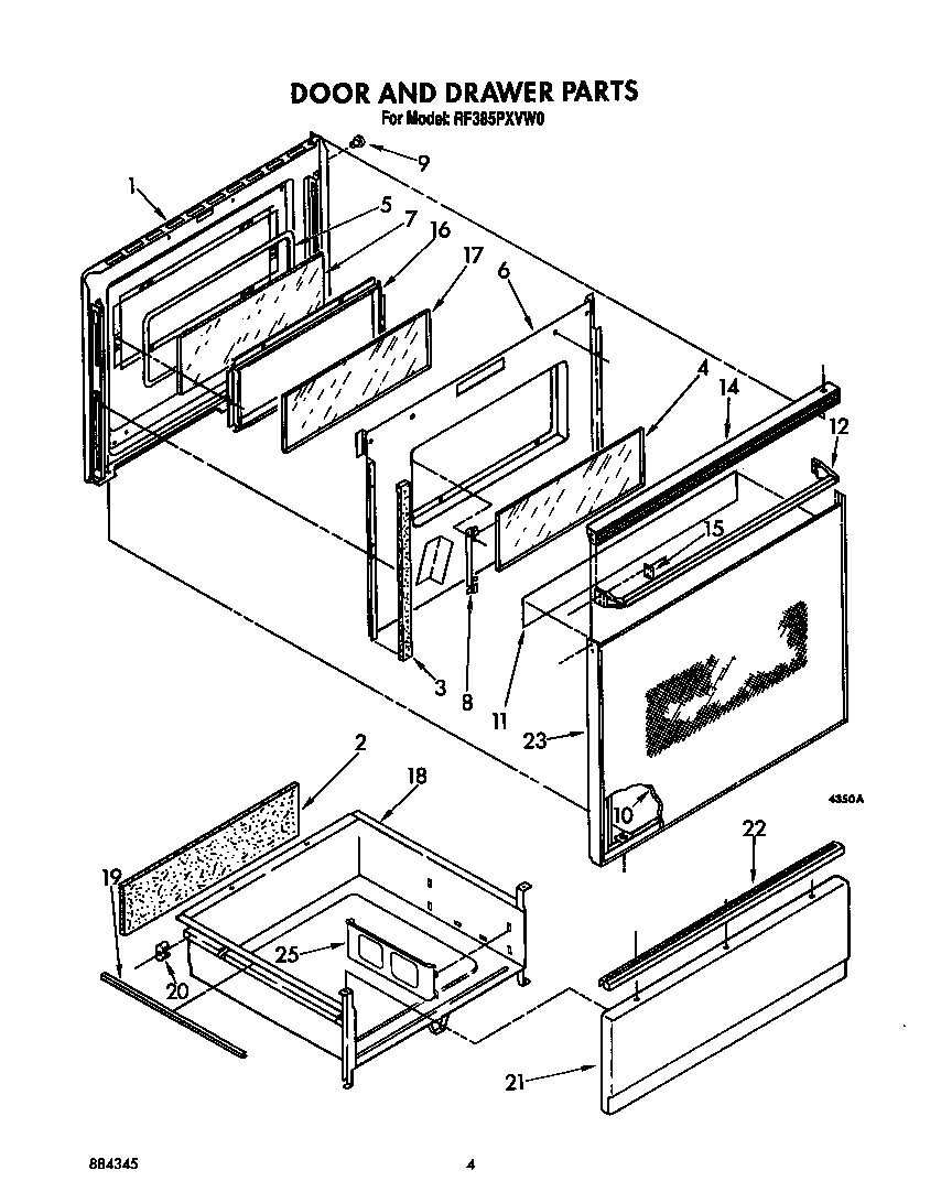 Whirlpool RF385PXVW0 door and drawer diagram