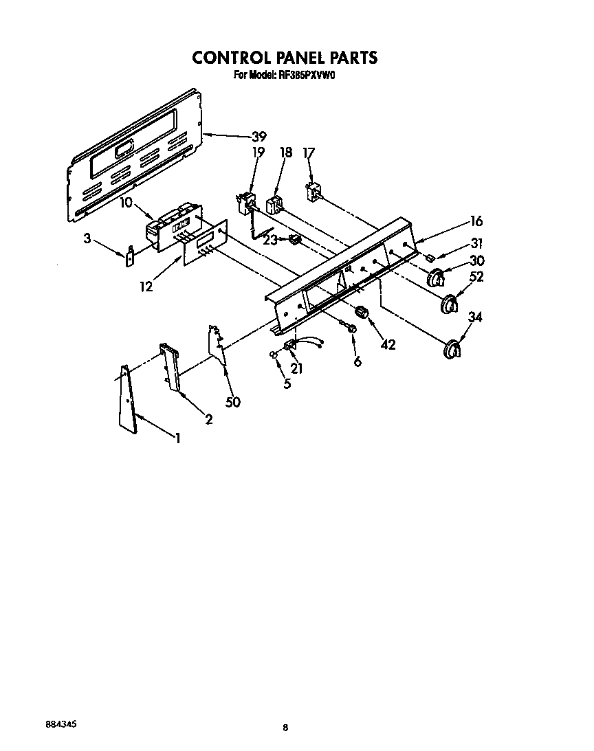 Whirlpool RF385PXVW0 control panel diagram