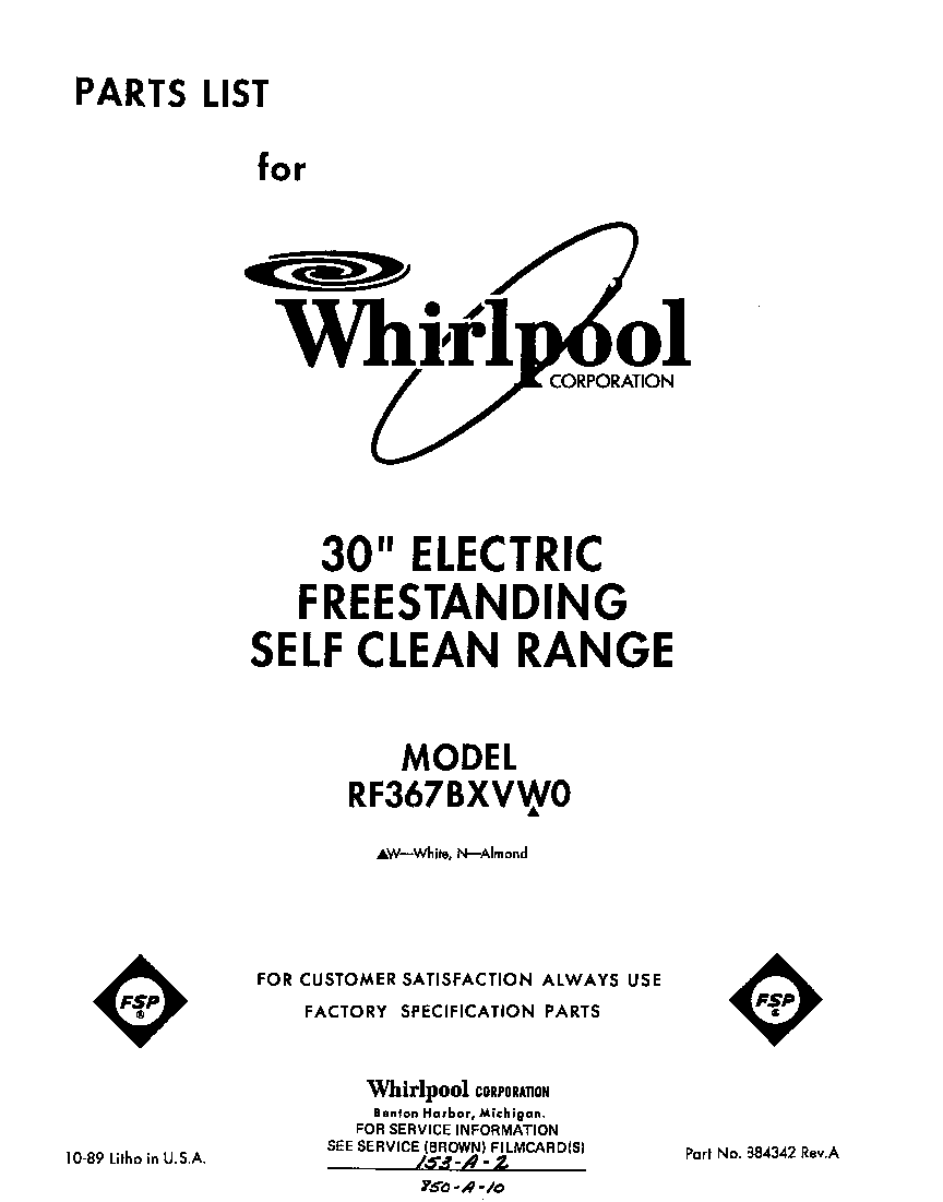 Whirlpool RF367BXVW0 front cover diagram