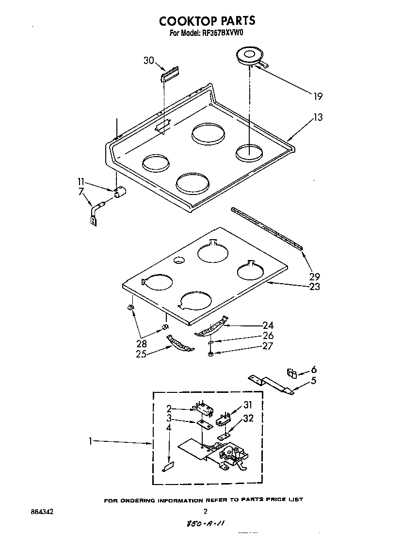 Whirlpool RF367BXVW0 cooktop diagram