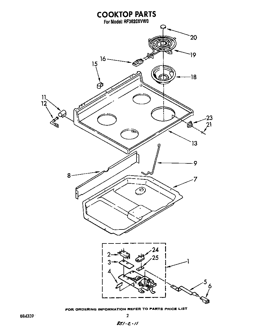 Whirlpool RF3620XVW0 cooktop diagram