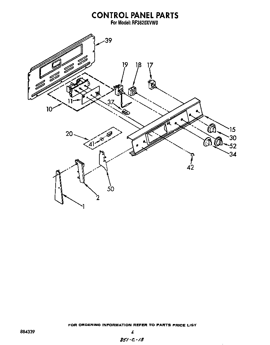 Whirlpool RF3620XVW0 control panel diagram