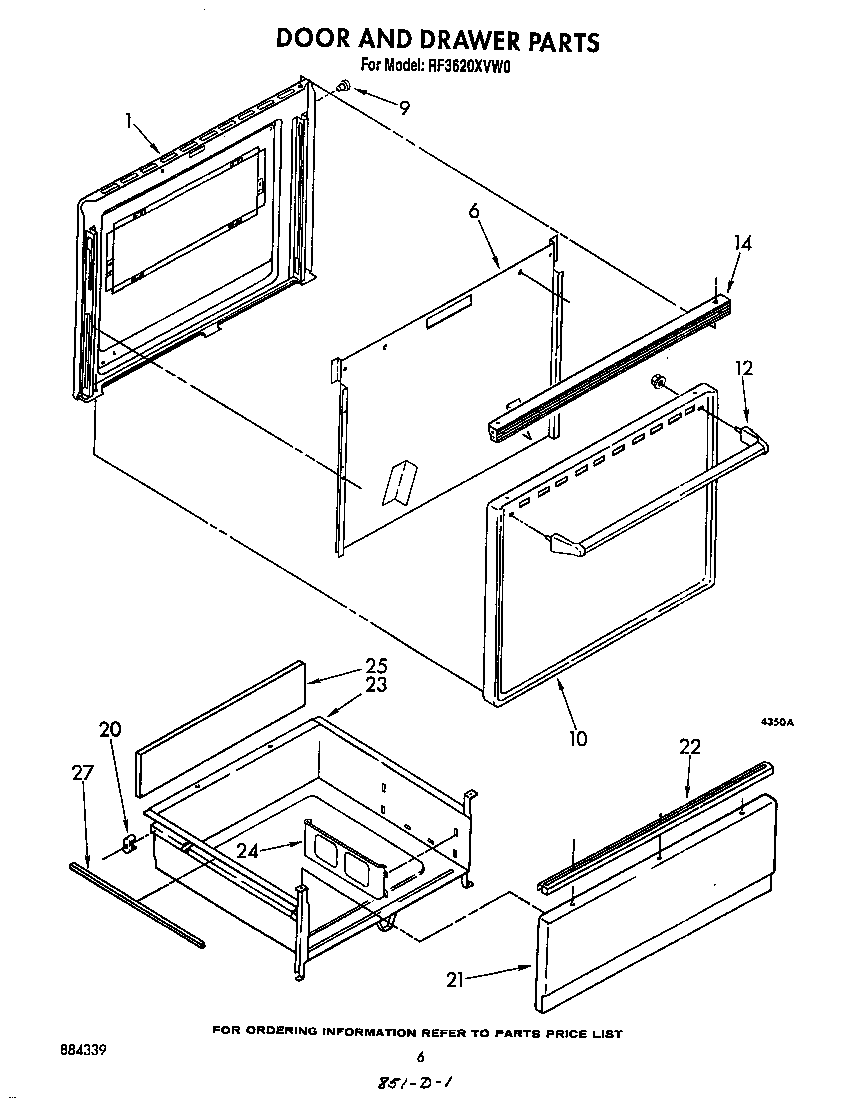 Whirlpool RF3620XVW0 door and drawer diagram