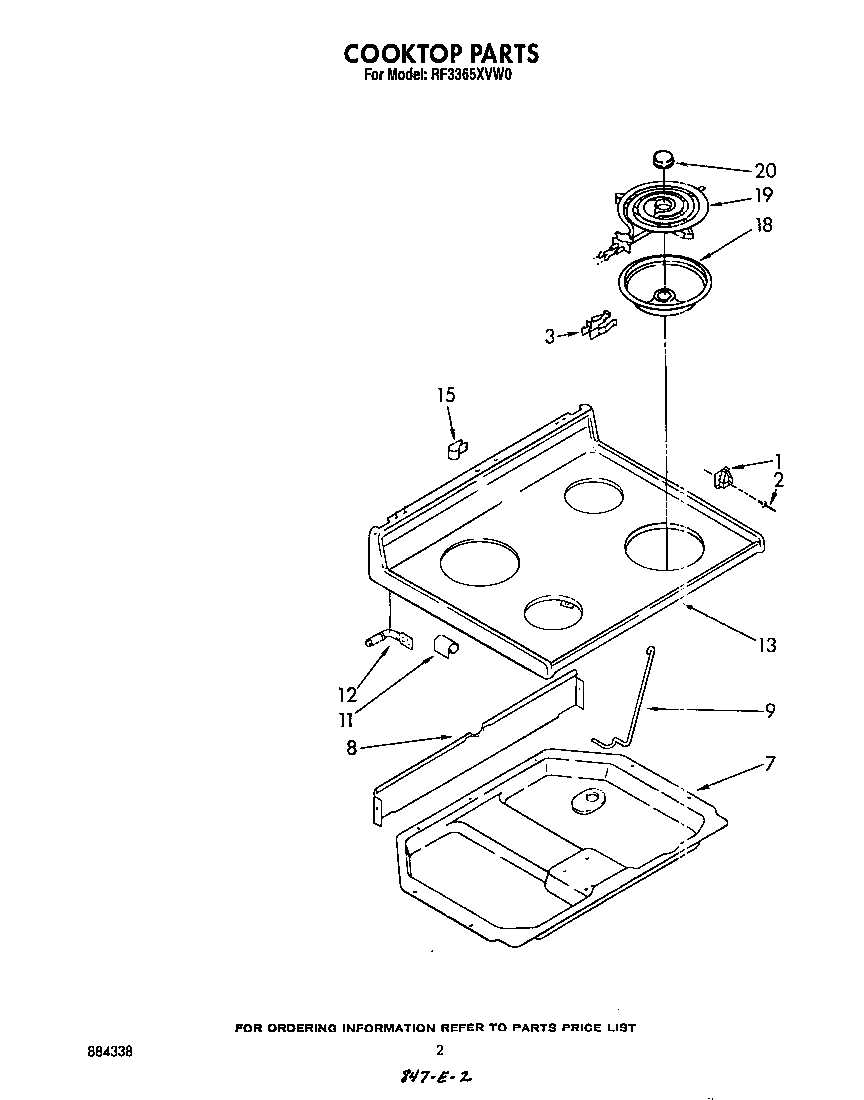 Whirlpool RF3365XVW0 cook top diagram