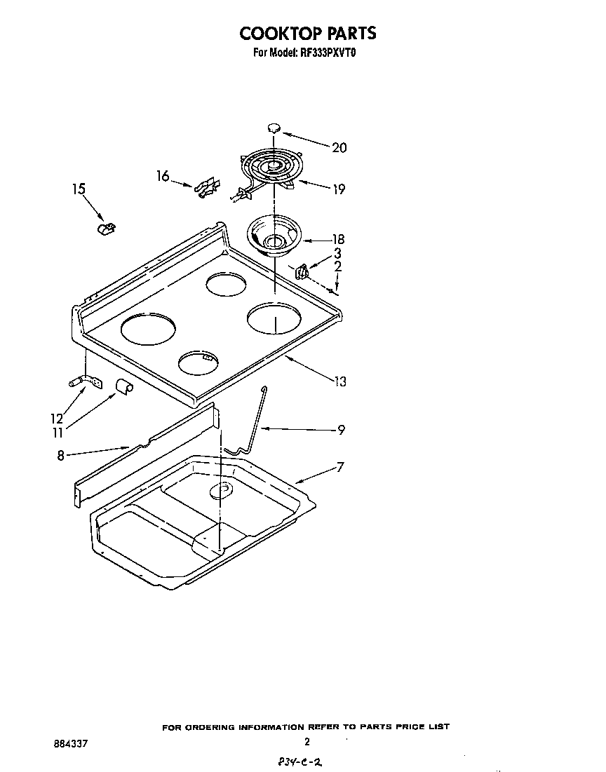 Whirlpool RF333PXVT0 cooktop diagram